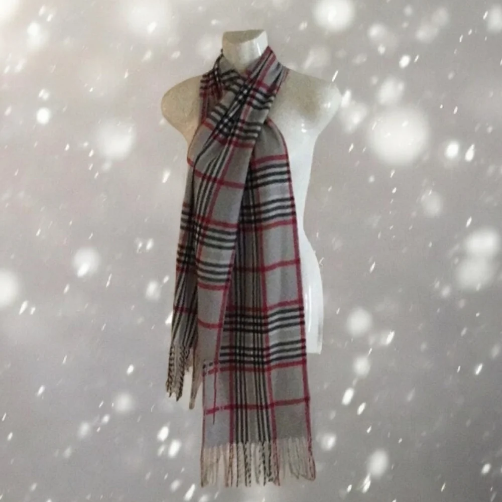 Scarf full-size Unisex grey red with fringe washable nice style unisex